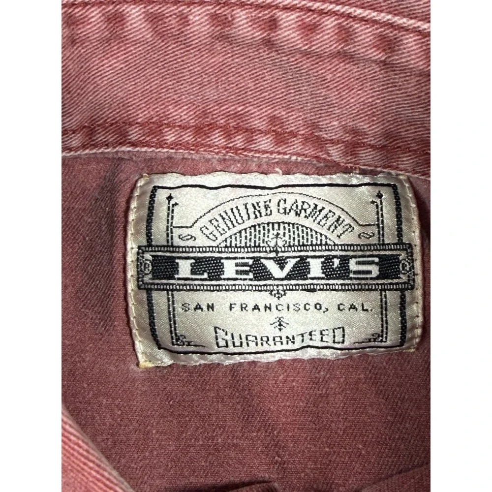 Vintage 90s Levis Denim Shirt Mens Medium Red Faded Washed Button Up Workwear
